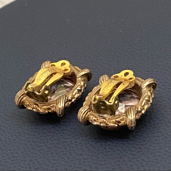 Vintage Morganite Glass 925 Clip On Earrings - Picture 10 of 16